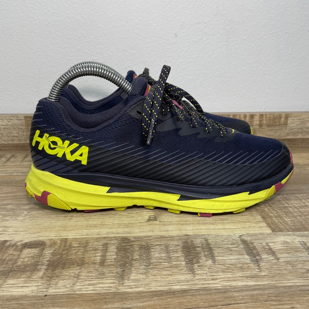 Hoka Torrent 2 Womens 7 Trail Running Shoes Navy Yellow Hiking Comfort Sneakers